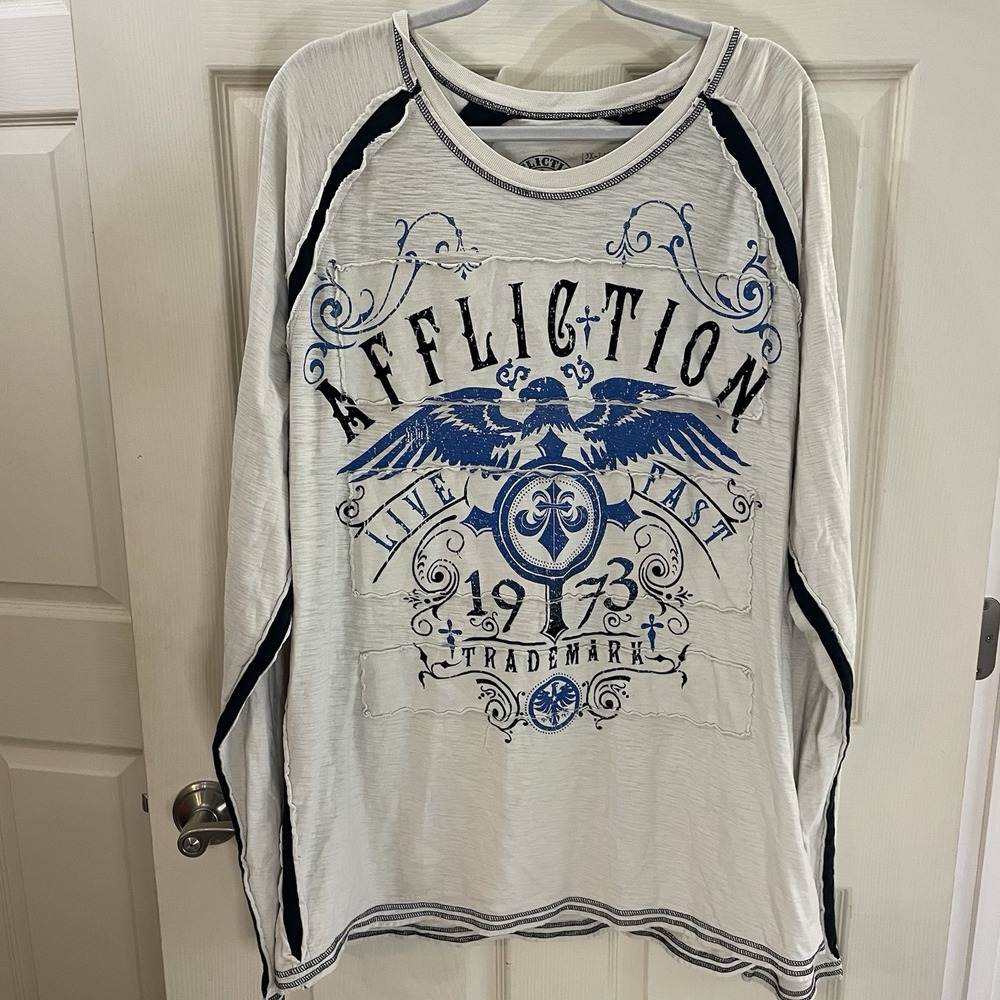 Affliction Mens Long Sleeve Tshirt Size‎ 3x Live Fast Y2K Grunge Cross